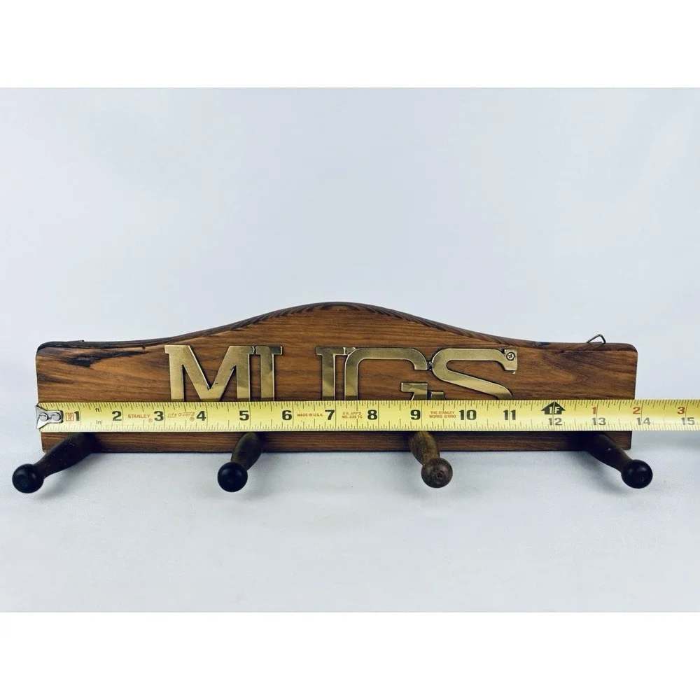 Vintage Cottage Granny Core Maximalist KMART Wood Brass Coffee Cup Mug Peg Rack